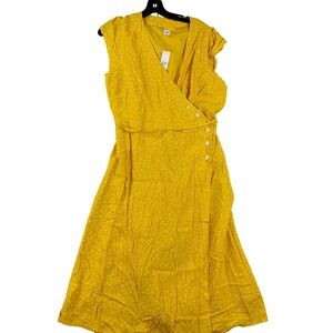 GAP Wrap‎ Sleeveless Midi Dress Womens 14 Yellow Polka Dot Bright NWT